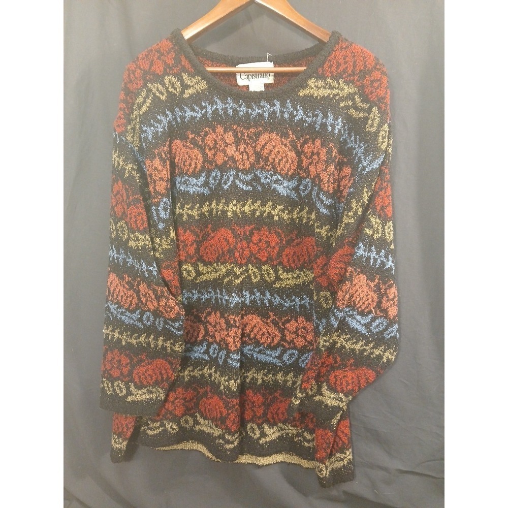 Vintage 90s Capistrano Long Sleeve Multi Color Sweater w/ Striped Pattern 26/28